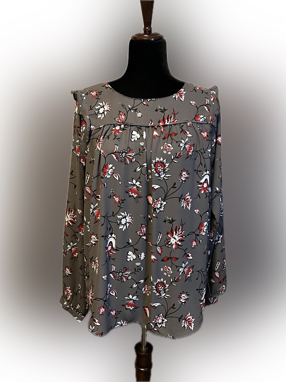 LOFT Outlet Ruffle Shoulder Floral Print Long Sleeve Blouse size M